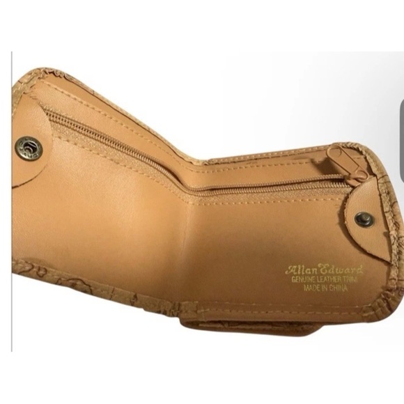 AE Allan Edward Map Print Geo Bifold Compact Wallet Leather Trim Tan - Picture 7 of 13